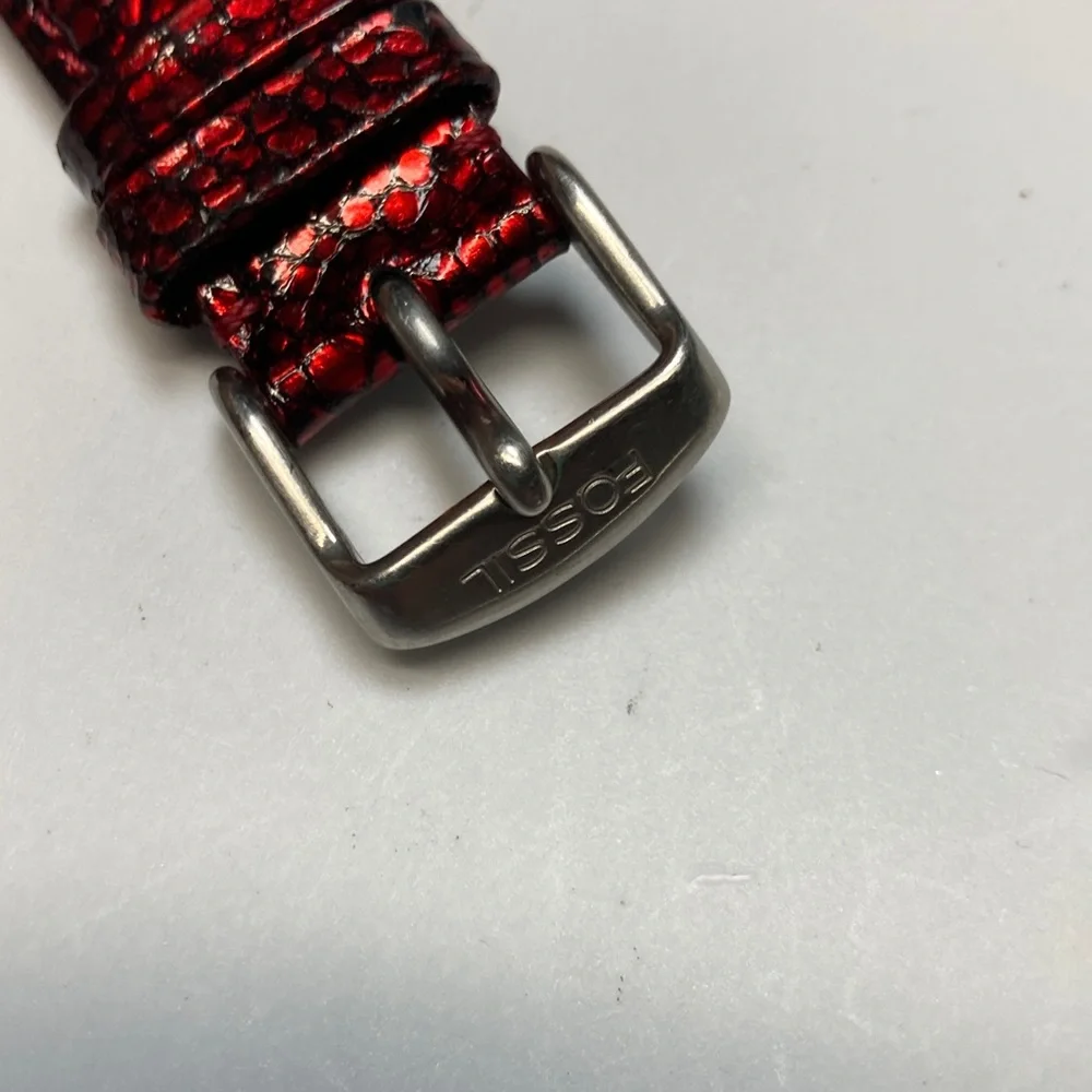 Fossil Big Tic JR-7993, red and black strap, new batteries, stainless